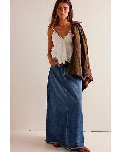 Free People Come As You Are Denim Maxi Skirt At Free People In Dark Indigo, Size: Us 0 - Blue