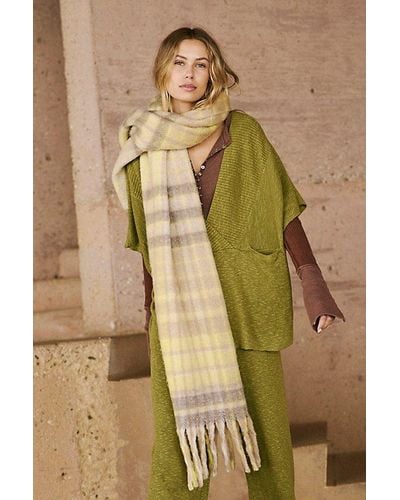 Free People Falling For You Brushed Plaid Scarf At In Organic Lemon - Multicolour