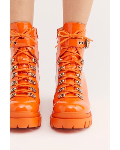 Free People Check Lace-up Boot By Jeffrey Campbell - Orange