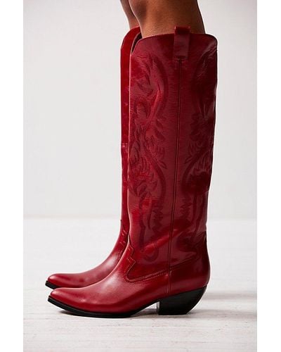 Free People Finn Tall Western Boots - Red