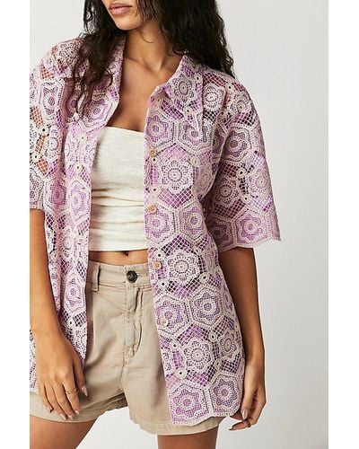 Anna Sui Mod Floral Buttondown Shirt - Purple