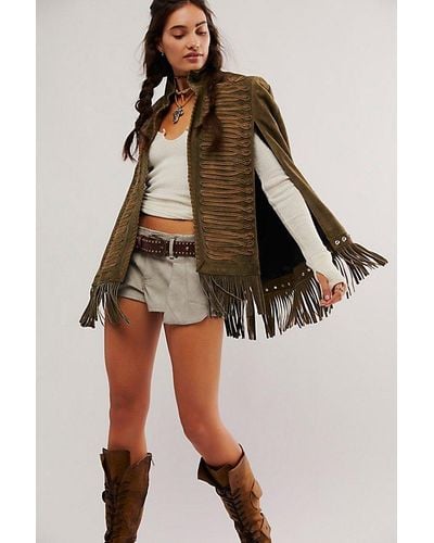 Free People Fp X Understated Leather Fringe Cape - Brown