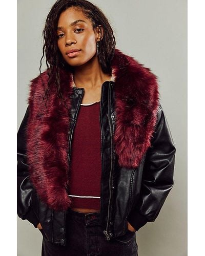 Free People Jagger Faux Fur Collar - Red