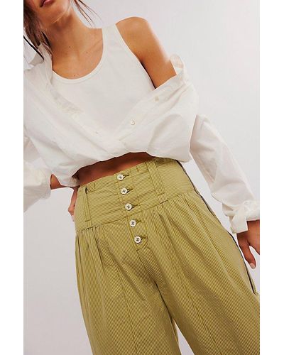 Free People Good Call Striped Pull-on Trousers - Natural