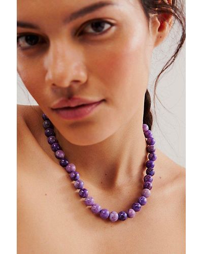 Free People Leeada Beaded Necklace - Purple