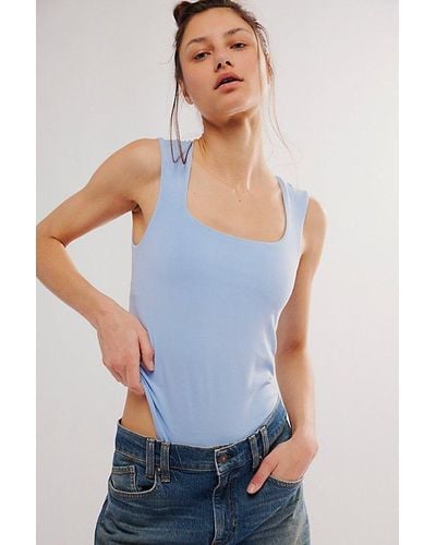 Intimately By Free People Luna Square-neck Bodysuit - Blue