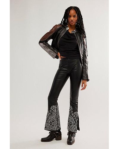 Urban Outfitters Embroidered Moto Trousers At Free People In Black, Size: Small