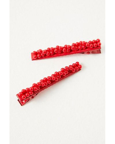 Free People Burning For You Barrettes - Red