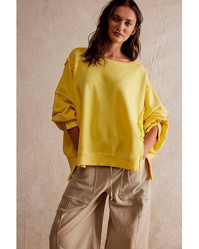 Free People Annie Quilted Sweatshirt At In Mustard Combo, Size: Xs