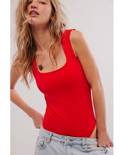 Intimately By Free People Luna Square-neck Bodysuit - Red
