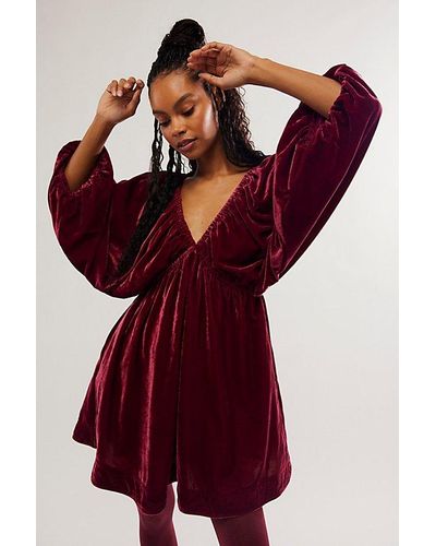 Free People Portia Velvet Mini At In Boysenberry, Size: Xs - Red