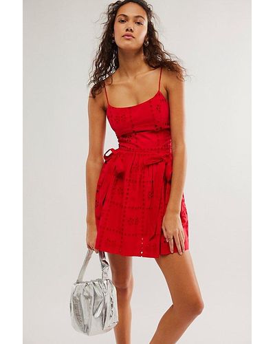 Damson Madder Penelope Mini Dress At Free People In Red Broderie, Size: Us 2