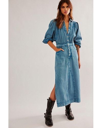 Free People Mad Love Denim Midi Dress - Blue