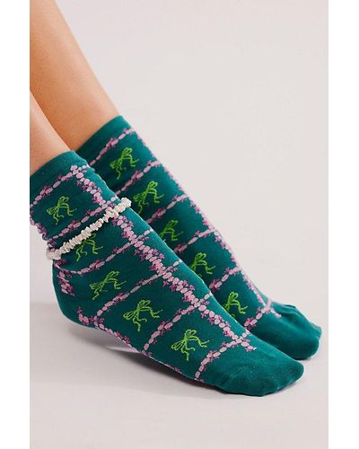 Hansel From Basel Tie A Bow Ankle Socks - Green