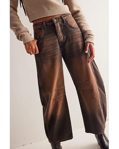 Free People We The Free Good Luck Mid-rise Barrel Jeans - Brown