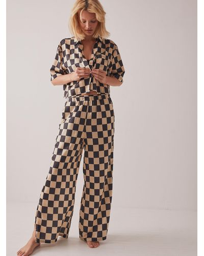 Free People Silky Checker Lounge Set - Natural