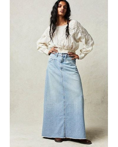 Free People Come As You Are Denim Maxi Skirt At Free People In Light Blue, Size: Us 2