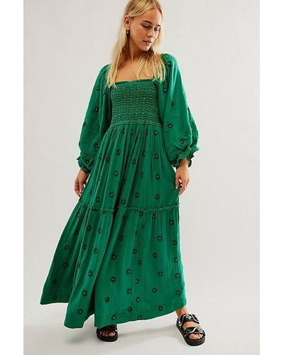 Free People Dahlia Embroidered Maxi Dress At In Verdis Combo, Size: Xs - Green