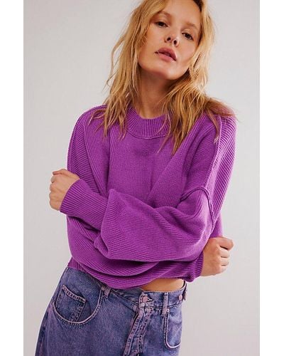 Free People Easy Street Crop Pullover At In Summer Bloom, Size: Xs - Purple