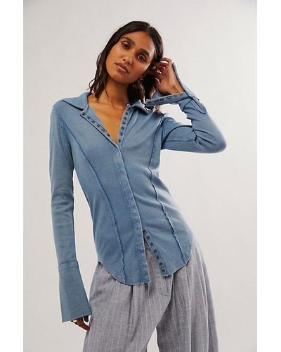 Free People Dropping Tears Shirting - Blue