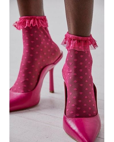 Only Hearts Ruffle Socks At Free People In Pink, Size: M/l - Red