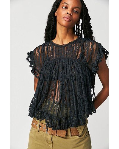 Free People Lucea Lace Top At In Washed Black, Size: Xs