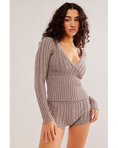 Frankie's Bikinis Evermore Cable Knit Long Sleeve - Brown