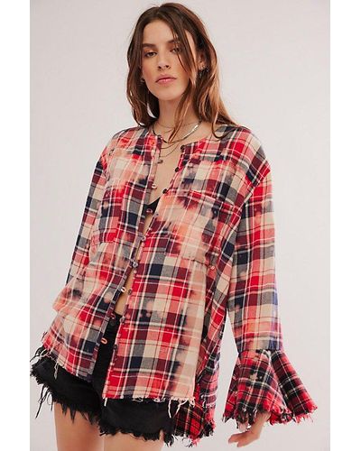 One Teaspoon Bleached Check Fantastie Shirt - Red