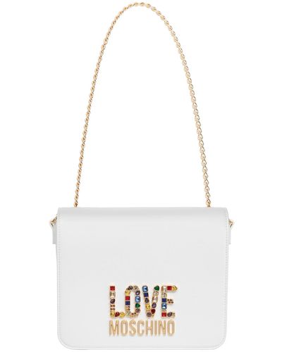 Love Moschino Rhinestone Logo Shoulder Bag - White