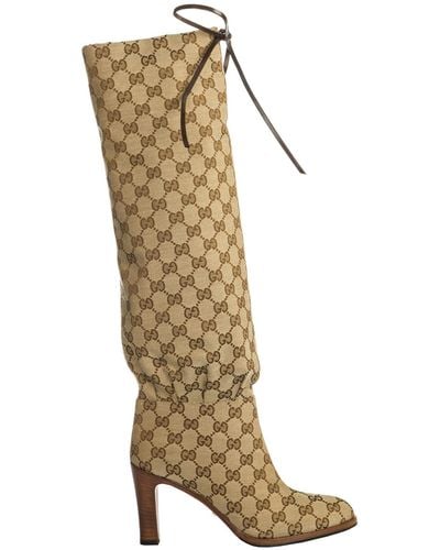 Gucci Beige GG Canvas Mid-heel Boots - Natural