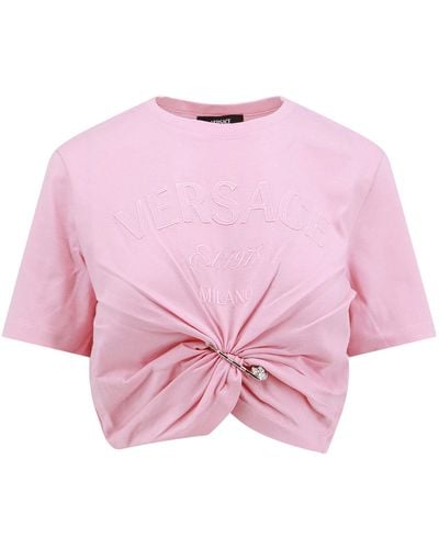 Versace T-Shirt Con Dettaglio Spilla Medusa - Rosa