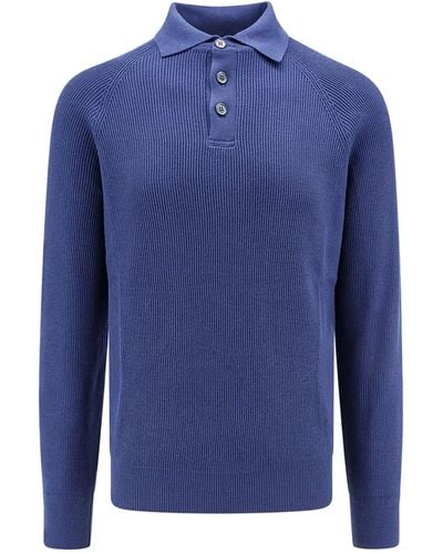 Brunello Cucinelli Long Sleeve Polo Shirt - Blue
