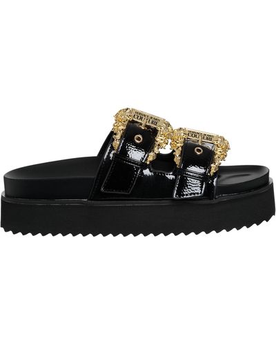 Versace Jeans Couture Double-buckle Leather Slides - Black