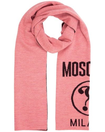 Moschino Double Question Mark Wool Wool Scarf - Pink