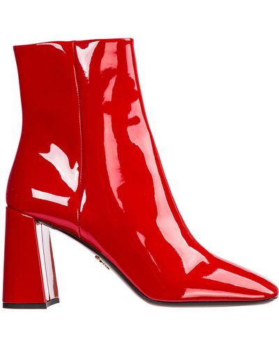Prada Women's Leather Heel Ankle Boots Booties - Red