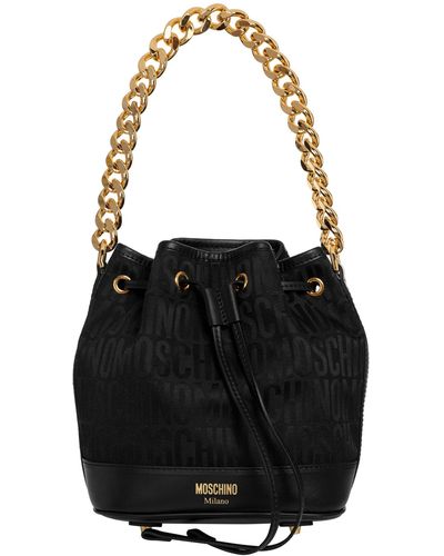 Moschino Logo Leather Bucket Bag - Black