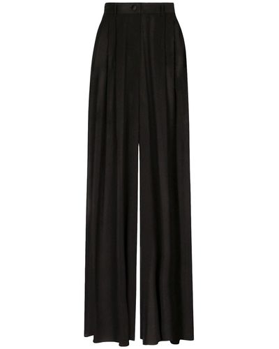 Dolce & Gabbana Pantaloni a gamba larga in chiffon di seta - Nero