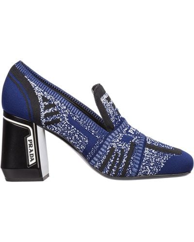 Prada Block-heel Logo-jacquard Loafers - Blue