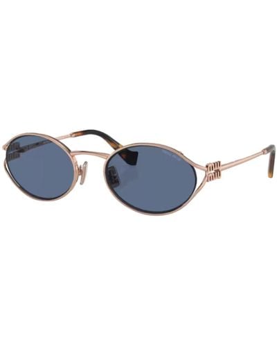 Miu Miu Mu 52ys Round-frame Branded-arm Metal Sunglasses - Blue
