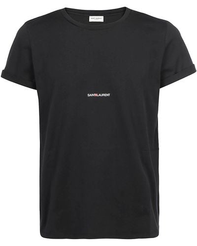 Saint Laurent T-shirt in jersey di cotone con logo stampato - Nero