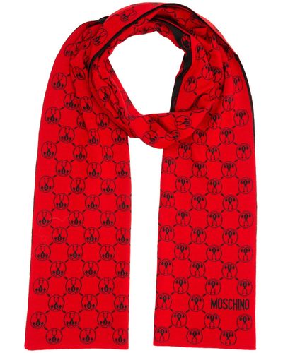 Moschino Double Question Mark Wool Wool Scarf - Red
