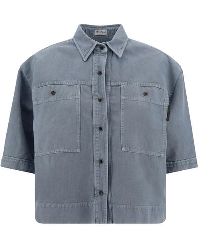 Brunello Cucinelli Short Sleeve Shirt - Blue