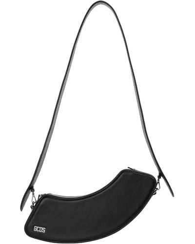 Gcds Comma Medium Leather Shoulder Bag - Black