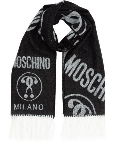 Moschino Sciarpa in lana con logo e frange - Nero