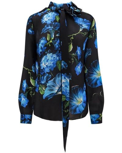 Dolce & Gabbana Floral Print Silk Shirt - Blue