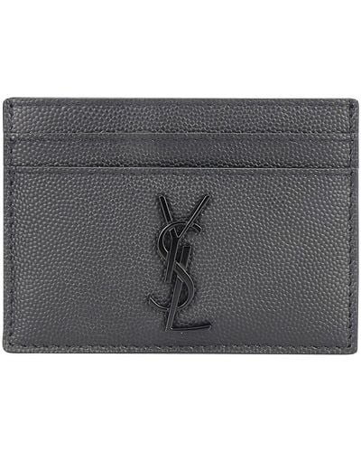 Saint Laurent Monogram Leather Credit Card Holder - Gray