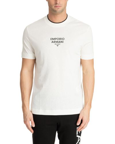 Emporio Armani Rubberised-Logo Cotton T-Shirt - White