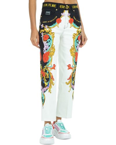 Versace Straight Fit Jeans Sun Flower Garland - White