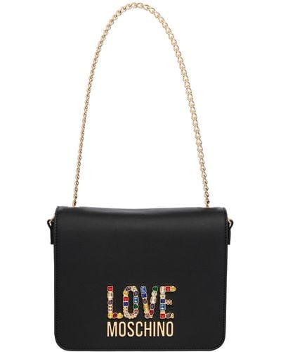 Love Moschino Rhinestone Logo Shoulder Bag - Black