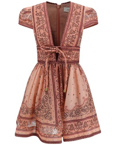 Zimmermann Bandana Print Linen And Silk Blend Mini Dress - Pink